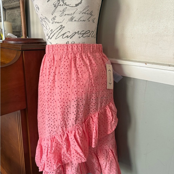 Nanette Lepore Coral Pink Flamingo Eyelet Ruffled Skirt NWT 78.00 - Picture 3 of 8